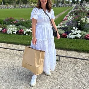 Anthropologie Somerset White Smocked Tiered Maxi Dress
